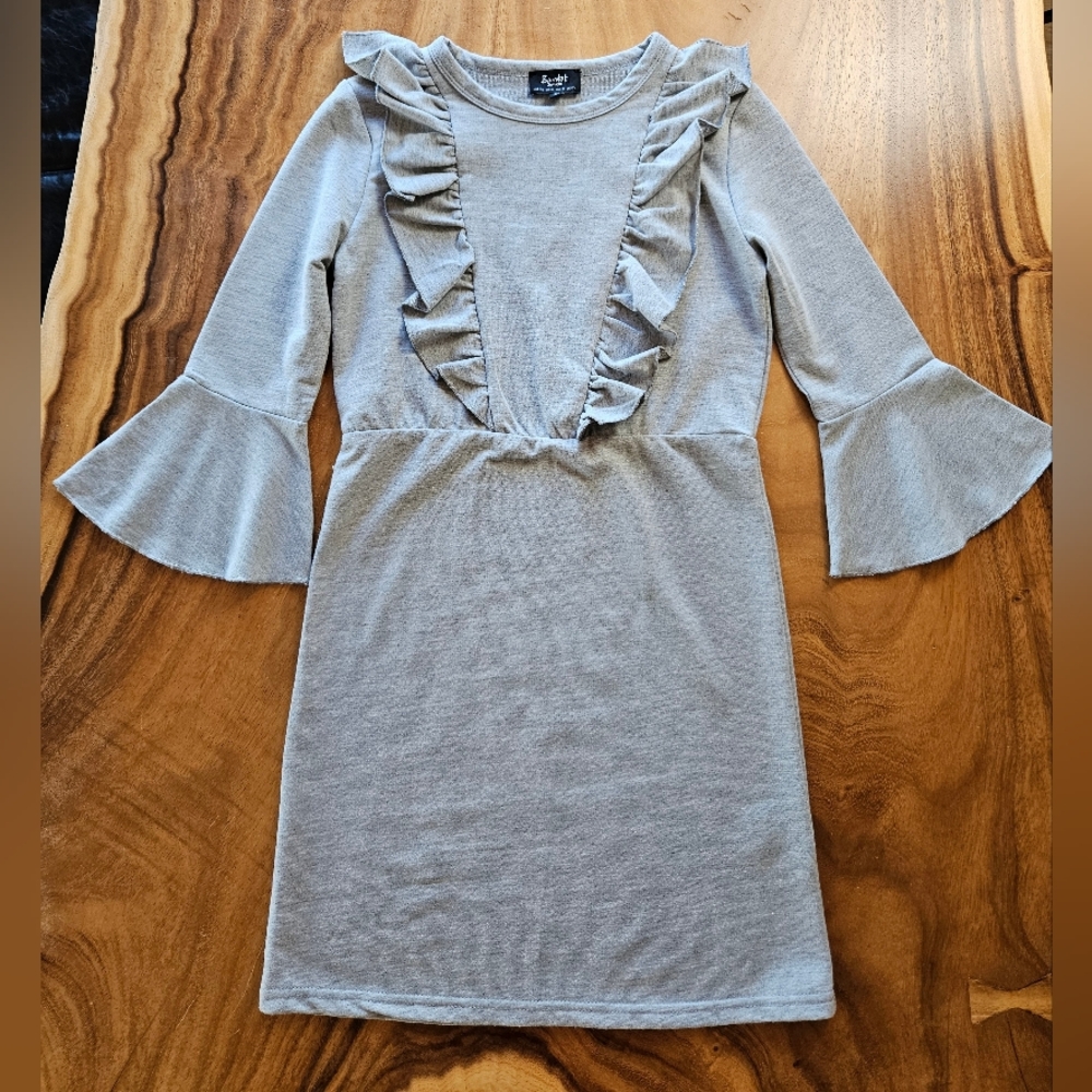 Bardot Junior Casual Gray Ruffle Bell Sleeve Dress Girls Size 14